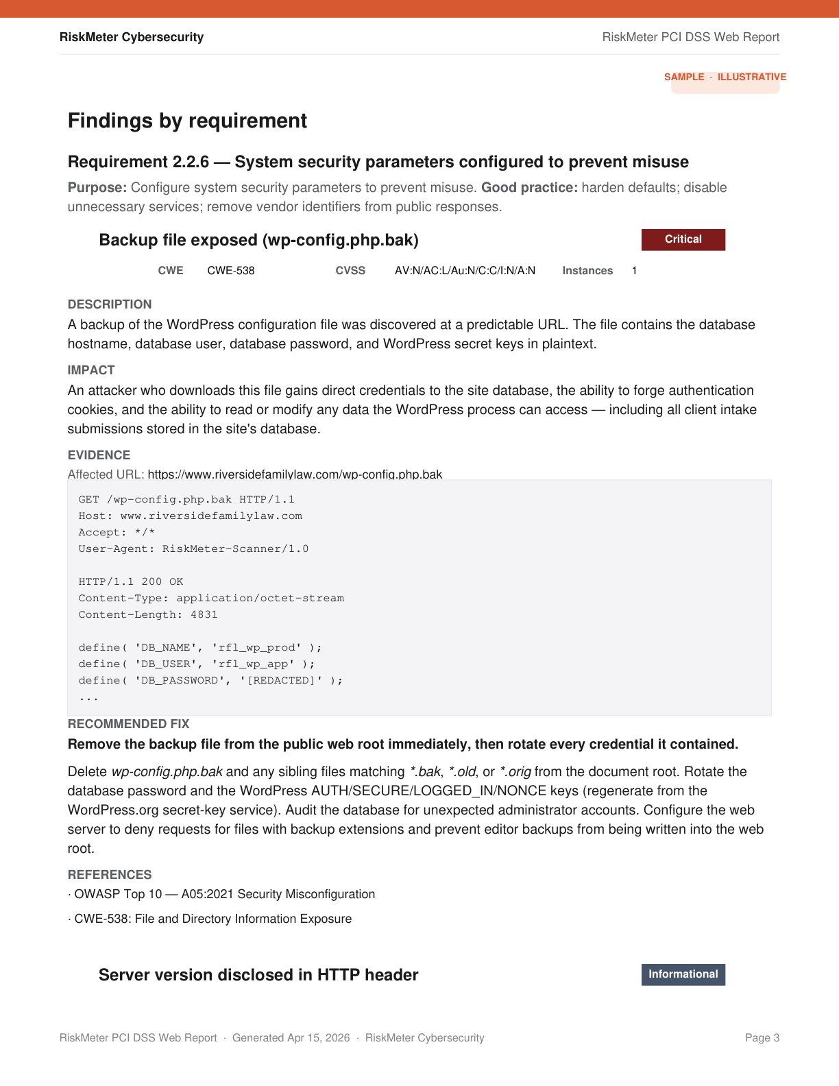 Per-requirement finding detail with evidence