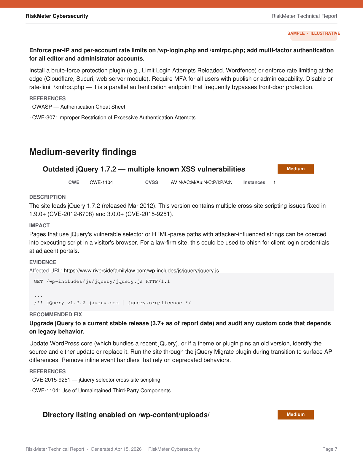 Detailed finding with description, evidence, and recommended fix